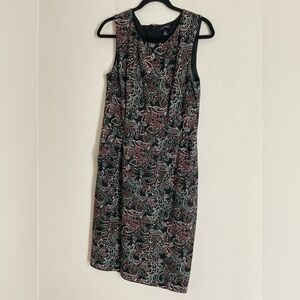 Land's End ponte knit Size 10 Sheath Dress Pockets Red Green Black Paisley